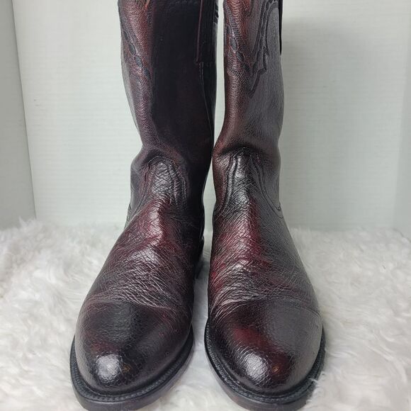 Vintage Lucchese 2000 Boots Mens Black Cherry Ostrich Smooth Quill Roper Exotic main image 8